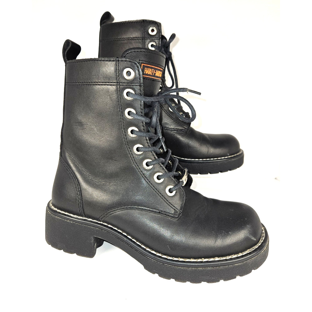 Harley-Davidson Liberator FG 6 Tie Leather Boots Women's 8.5 Black Y2K Vintage - Picture 3 of 13